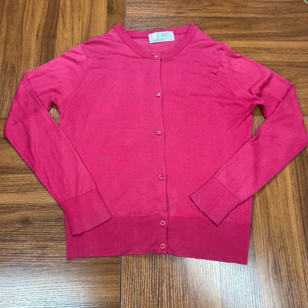 John Smedley Pink Sea Island Cotton Cardigan Sweater Crew Neck Made in EnglandXS - Picture 2 of 7